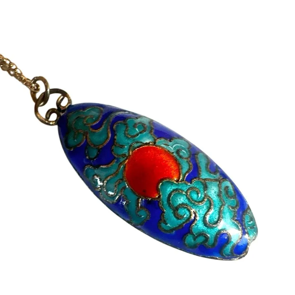 Vintage cloisonné enamel pendant on original 12K gold - Image 5