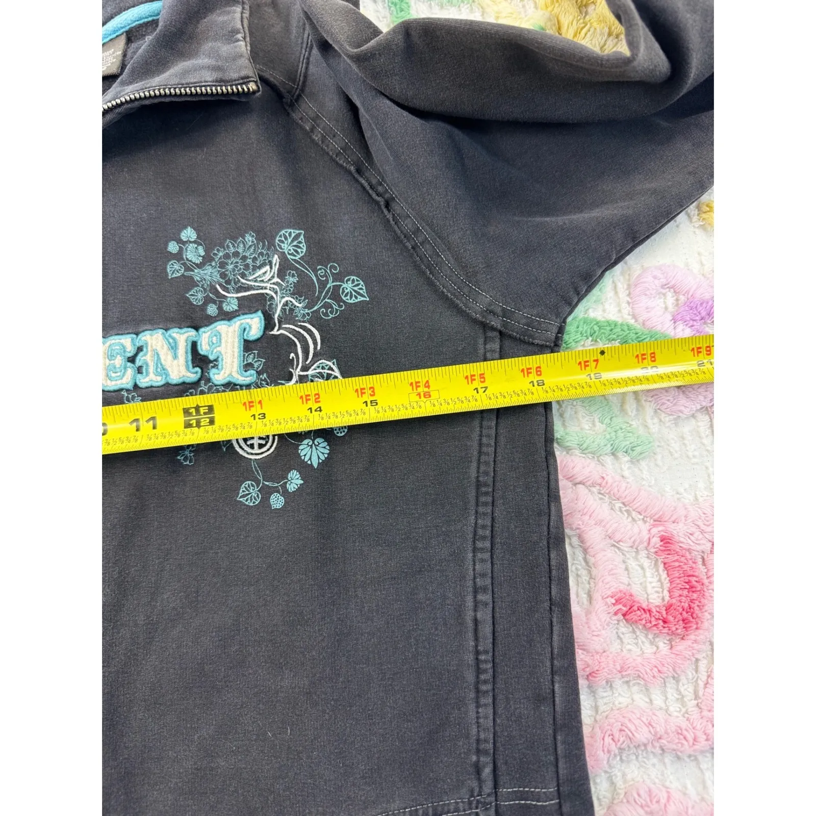 Element Black Full Zip Jacket‎ Floral Embellished XLarge Womens Size XL - Image 7