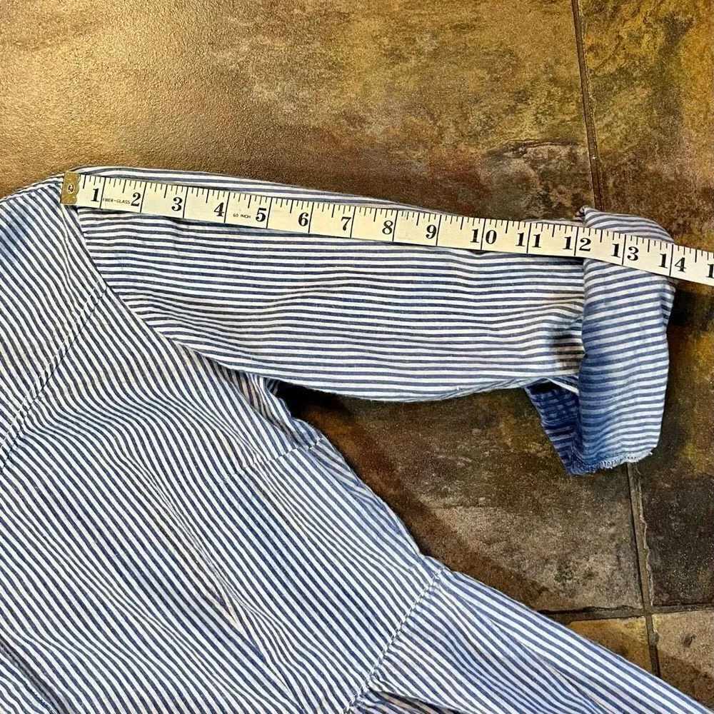 A Personal Touch Stripped Button Down Floral Embroidery Blouse Medium Blue - Image 9