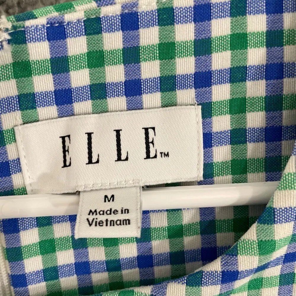 Elle Women M Blue Green Plaid‎ Ruffle Sleeve Shirt Dress - Image 4