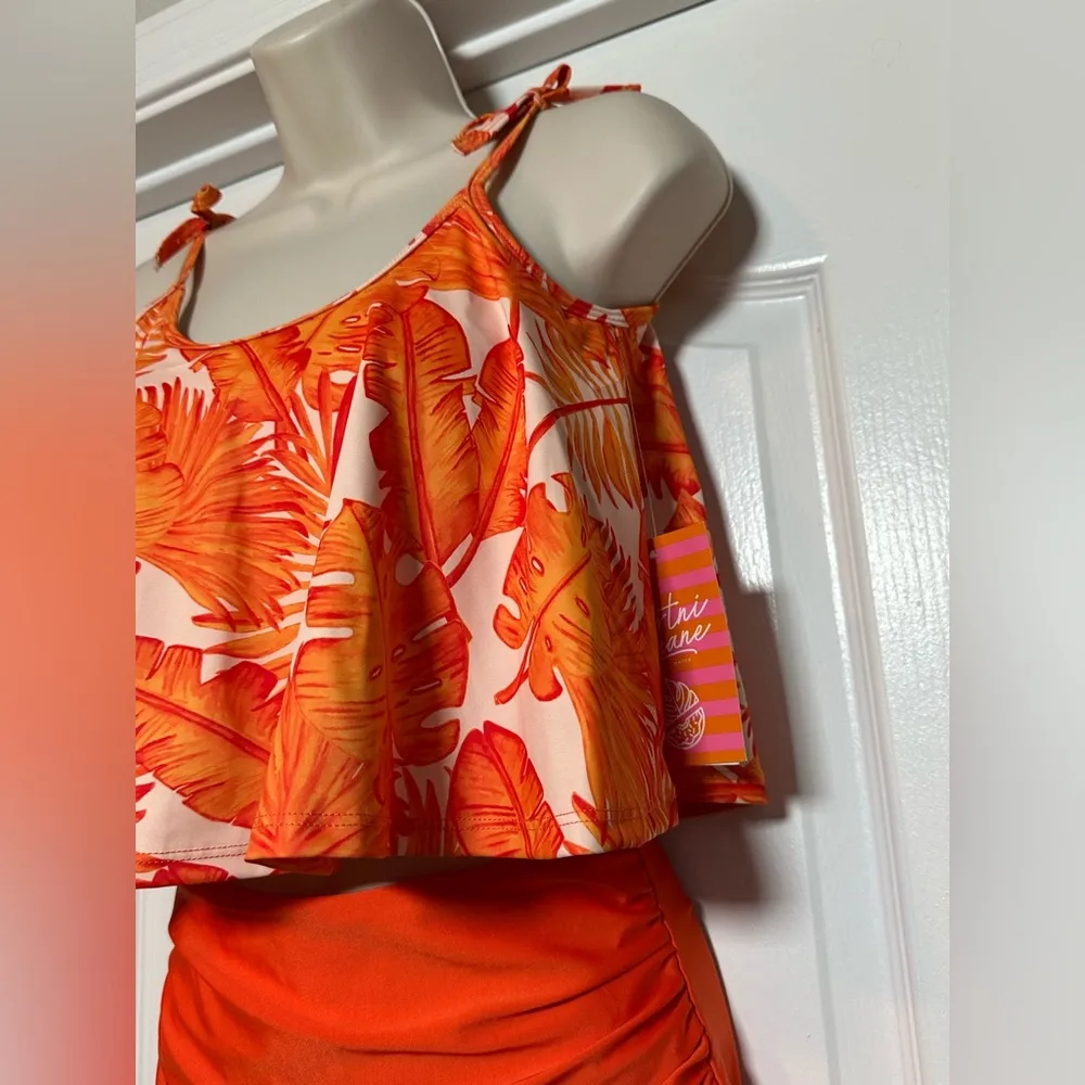 NWT Kortni Jeane Orange Tropical Tank Bikini Top with Ruched High Rise Bottoms - Image 2