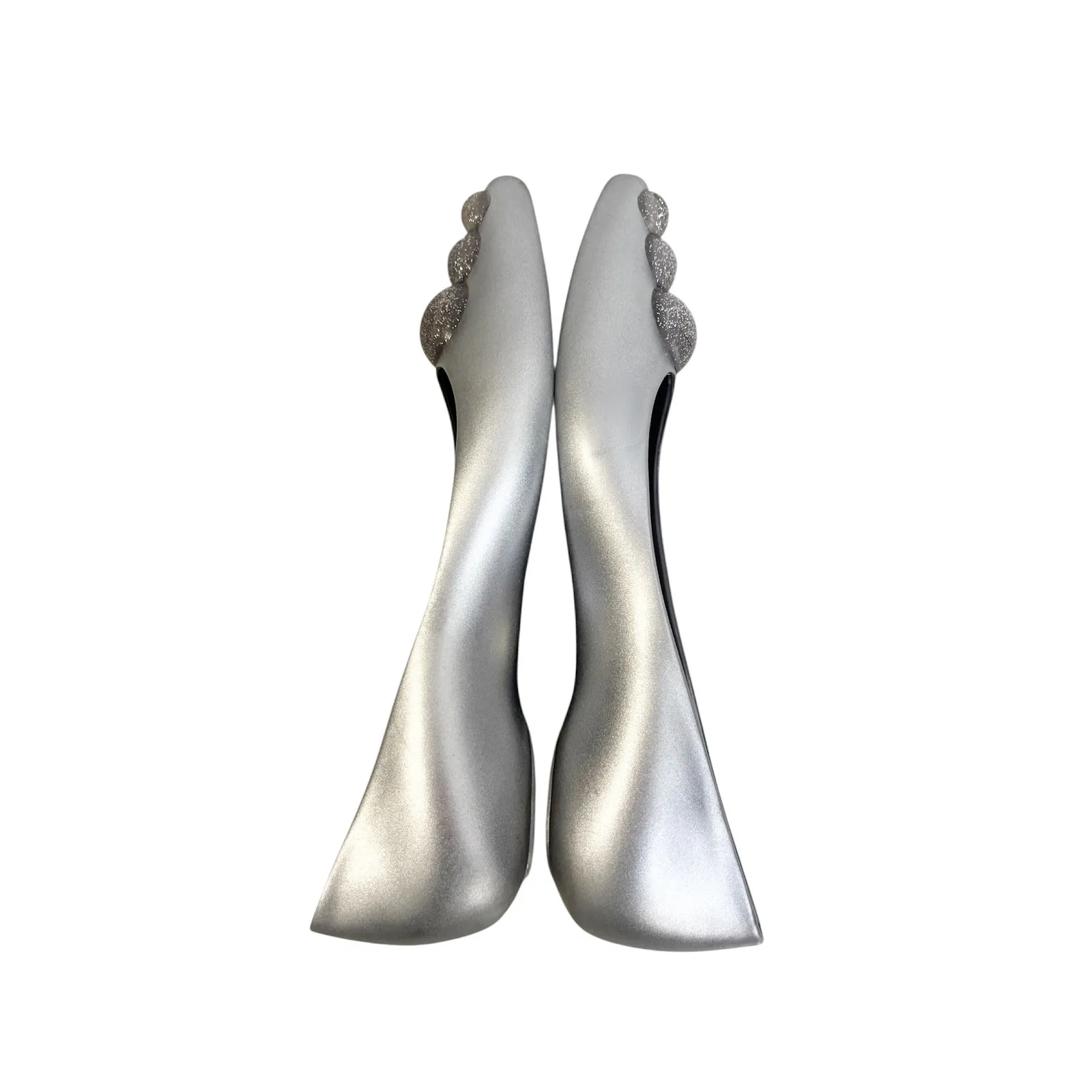 Melissa Ballet Flats Womens 8 Silver Glam Karl Lagerfeld Pointed Toe Glitter - Image 6