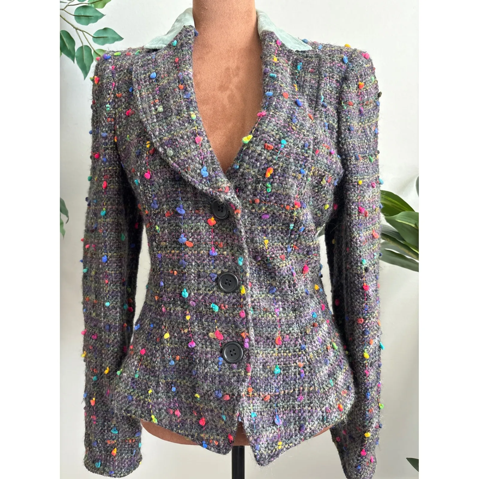 Vintage Armani Collezioni Tweed Wool Jacket Colorful Nubs Sz 6 Made n Italy - Image 2