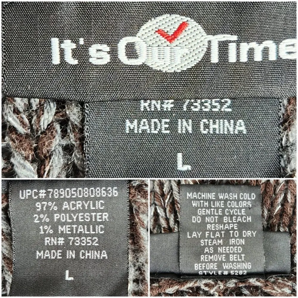 It's Our Time Open Front Hooded Cardigan Size L Gray Brown w/ Metallic Thread - Image 3