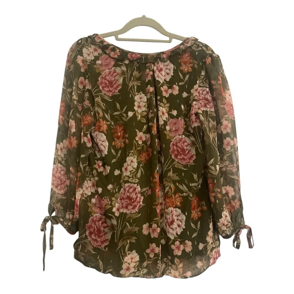 NWT Haver + Blair London Green Red Floral Top Blouson Waist Size Large - Image 2