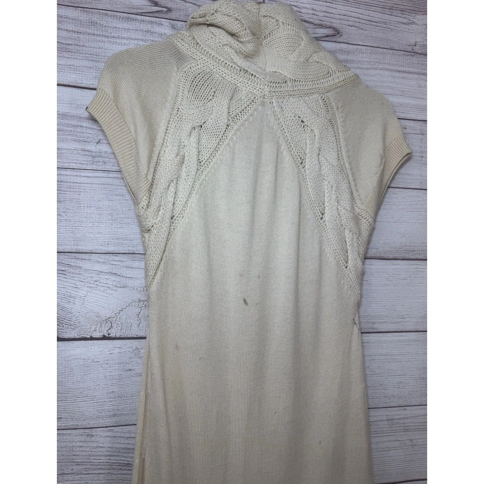 Banana Republic Cabled Short Sleeve SweaterDress in Ivory SMALL Merino Wool - Image 4