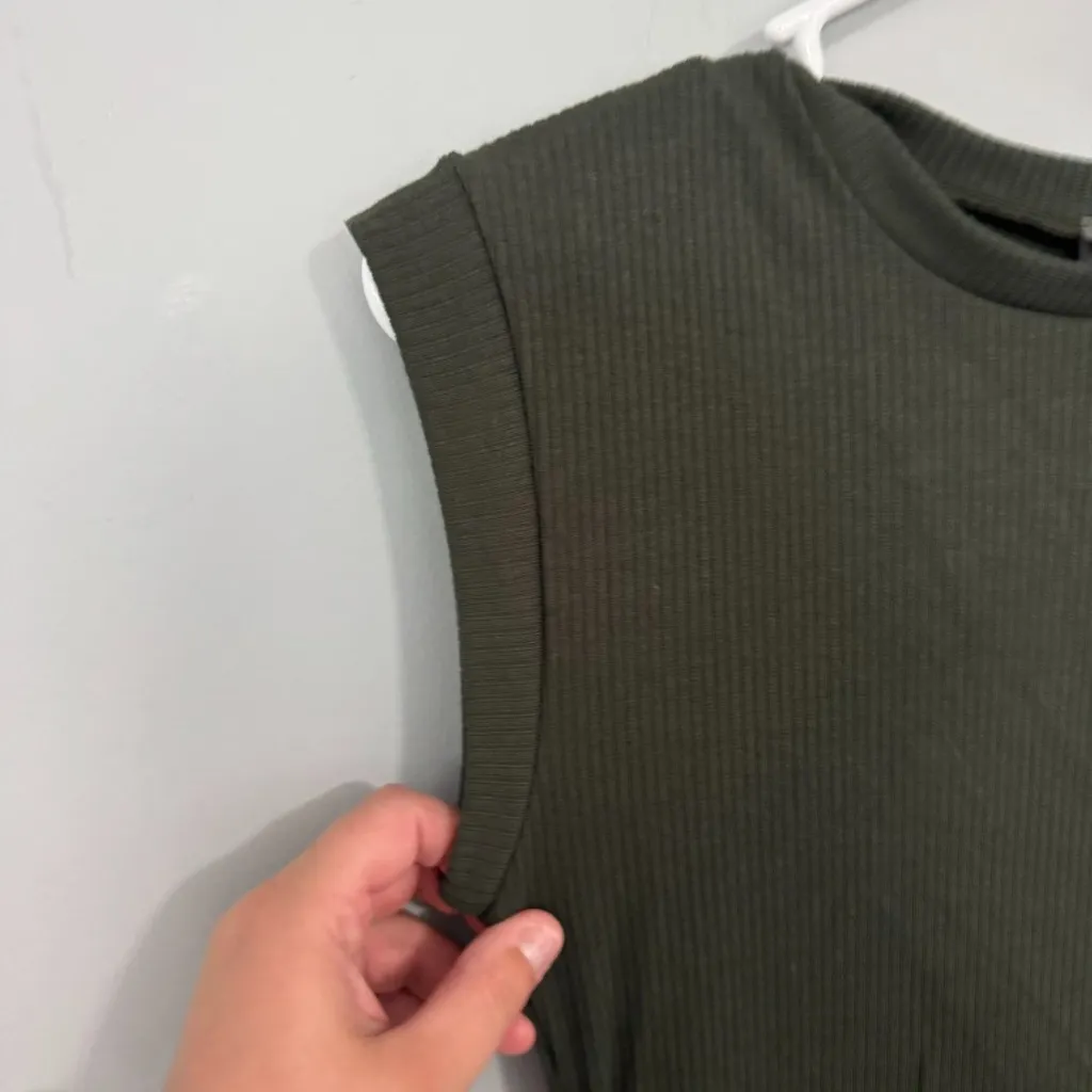 NWT Francesca's Dark Olive Green Ribbed Knit Dress Cap Sleeves Women's Size XS - Image 5