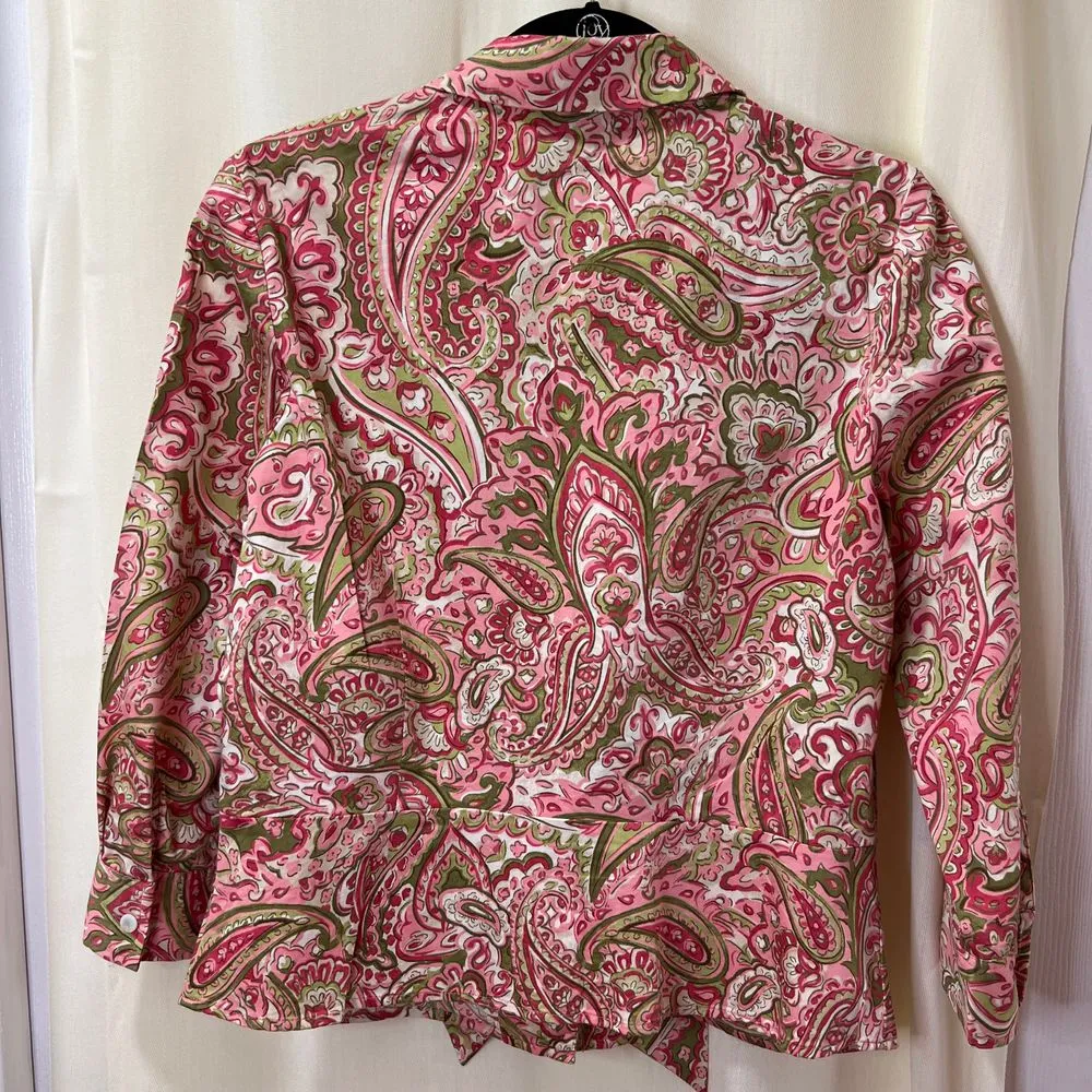 Jones New York Pink & Green Paisley Print Blouse 3/4 Sleeve Professional Top-M‎ - Image 2