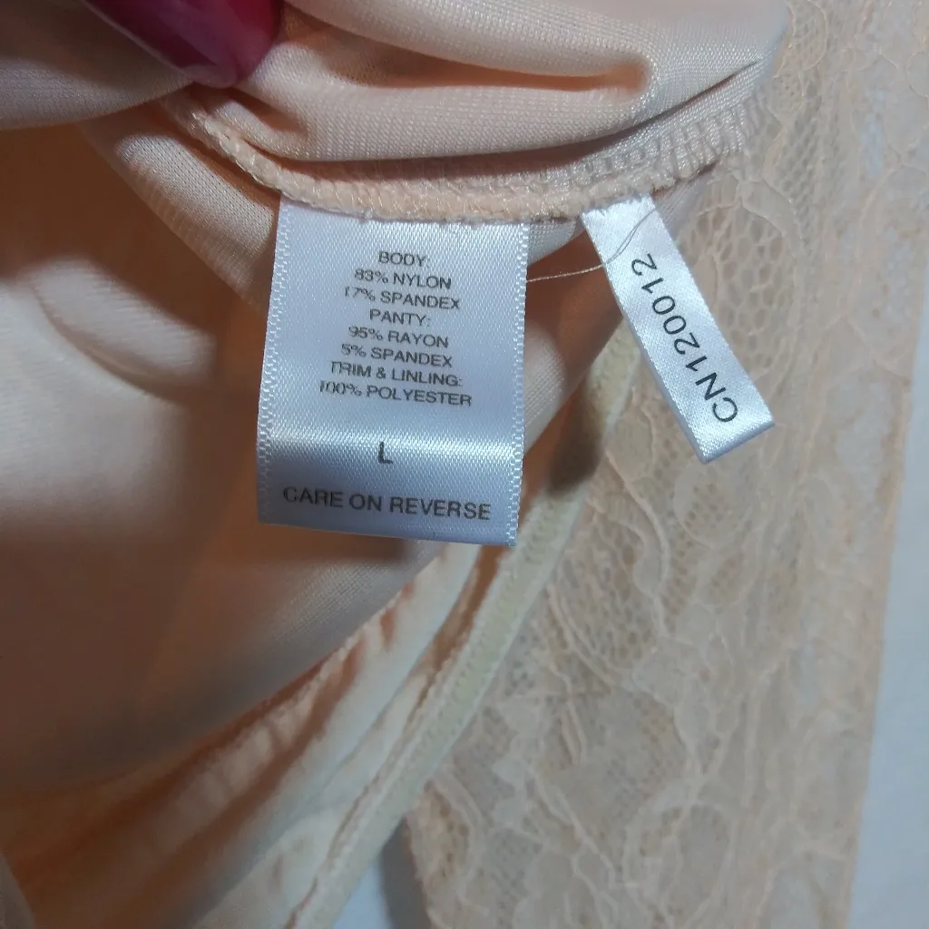 Eva Mendes Deep V Neck Lace Bodysuit Peach Long Sleeve Size L Pink Size L - Image 8