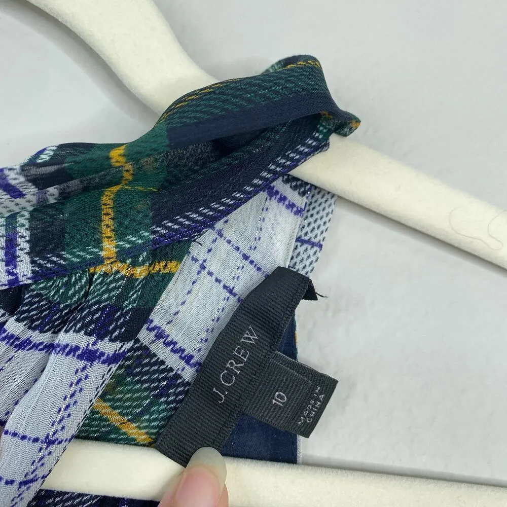 J CREW Plaid Halter Top Blue Green Yellow Tie Neck Holiday Winter H3481 Size 10 - Image 6