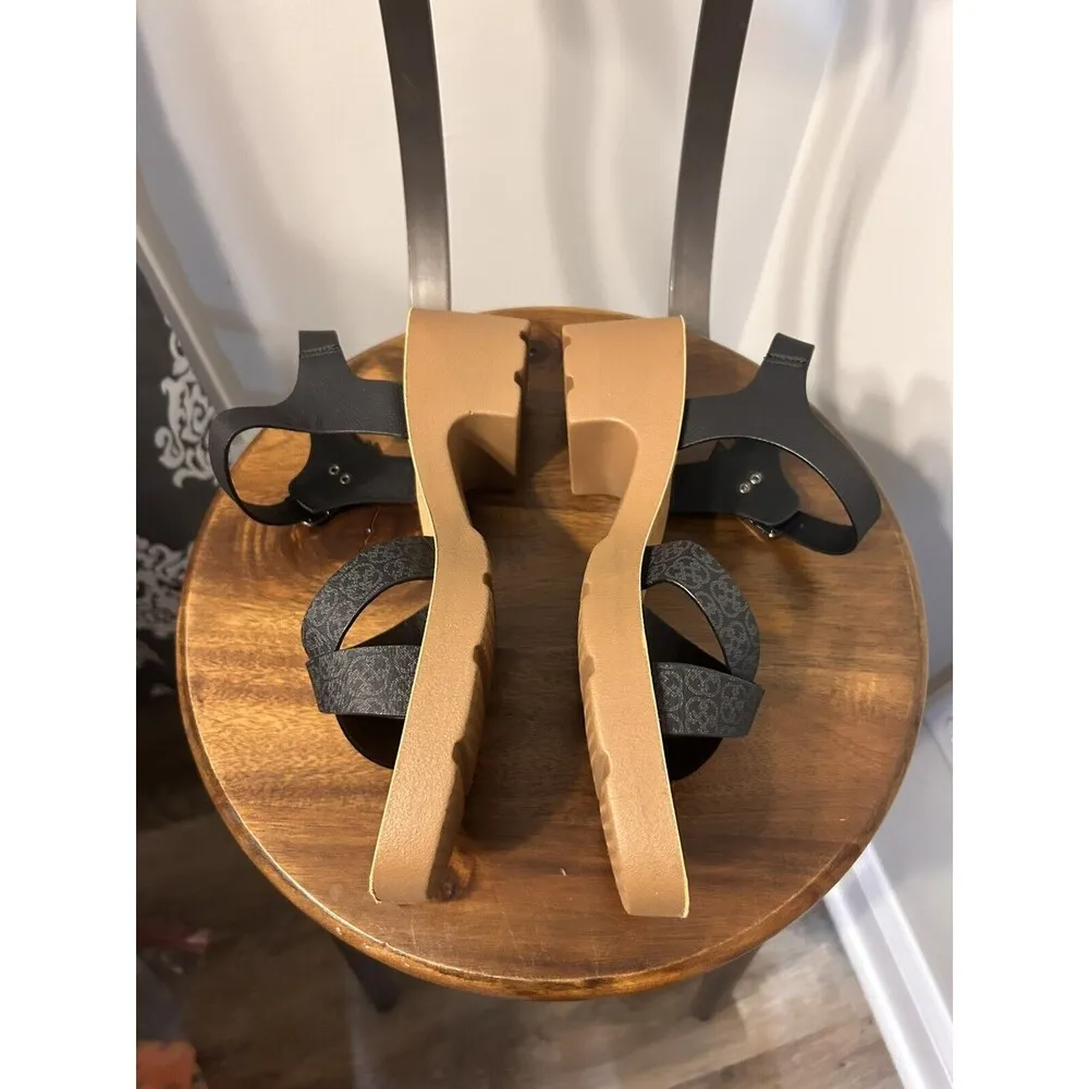 Women's Black Strappy Peep Toe Platform Rubber Wedge Sandals Size 10 Medium - Image 7