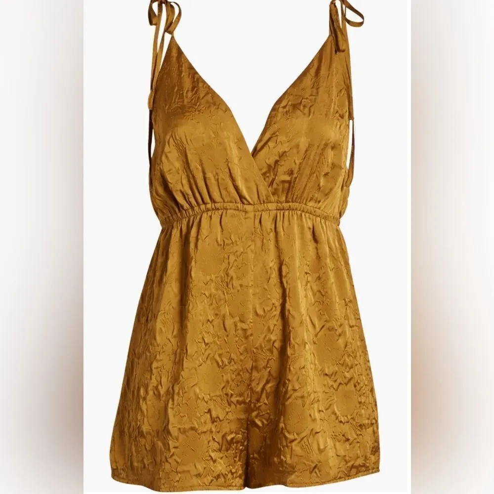 NWT OPEN EDIT Jacquard Bronze Tie Shoulder Romper Sz L - Image 7