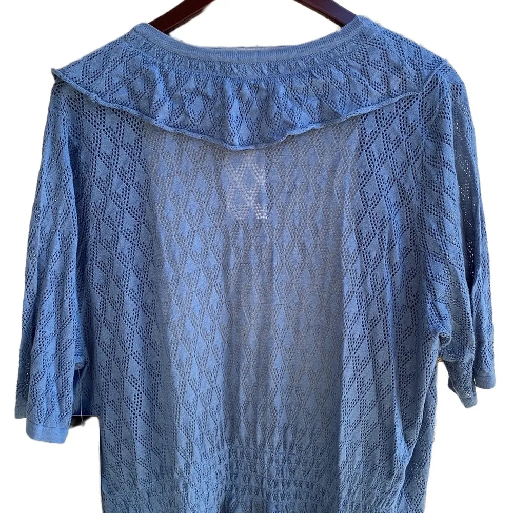 NWT 💙 Lightweight Cotton Short-Sleeve Long Open Summer Cardigan, Blue, Plus 2X - Image 3