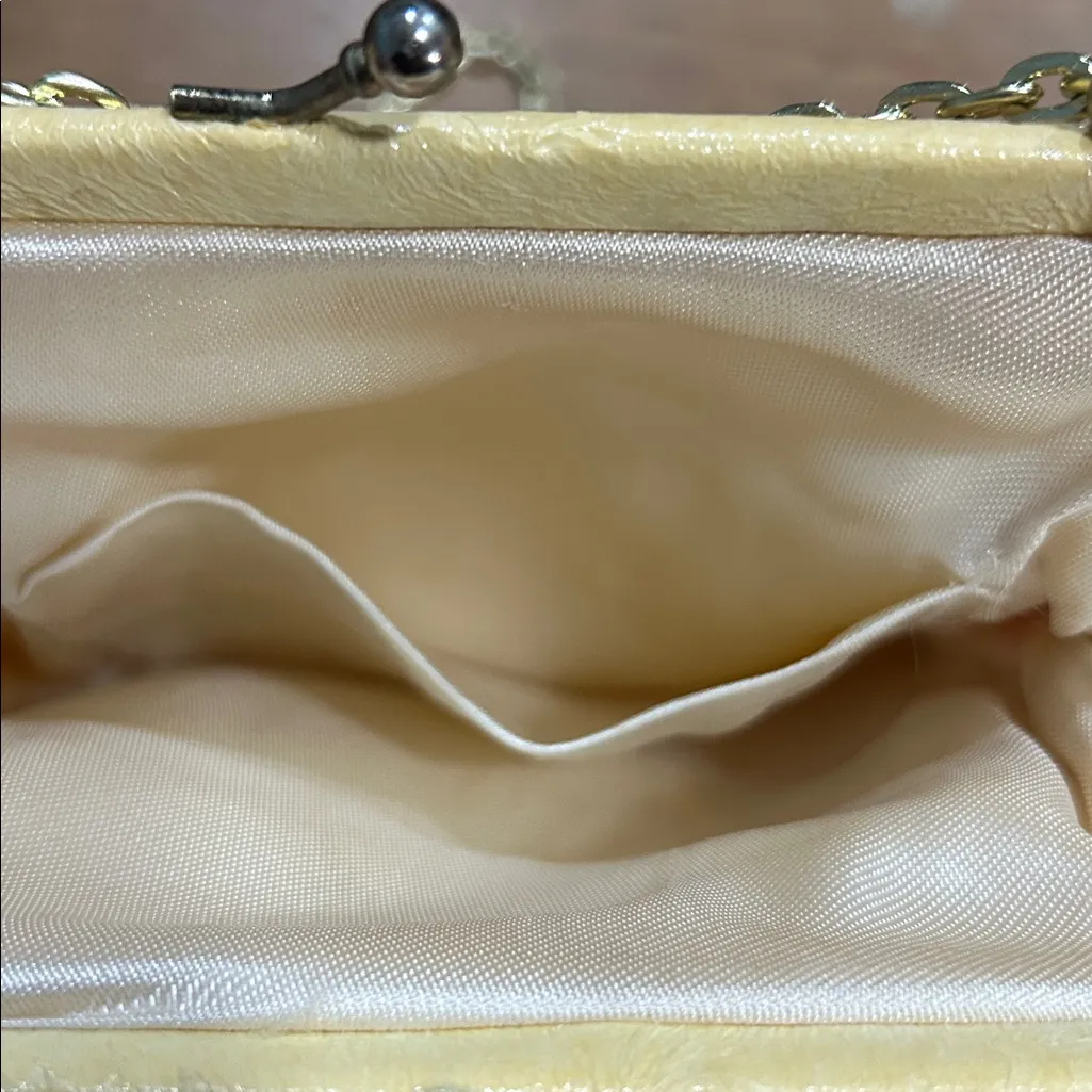 Vintage Yellow Beaded Evening Purse w/Gold Chain Embroidered Floral Detail Gold - Image 5