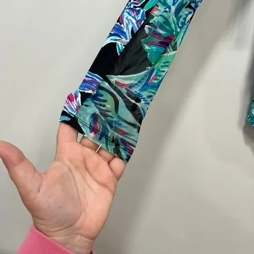 Tribal Womens Top XS NWT $80 Green Blue‎ Paisley Stretch 1/2 Zip Popover Bright - Image 3