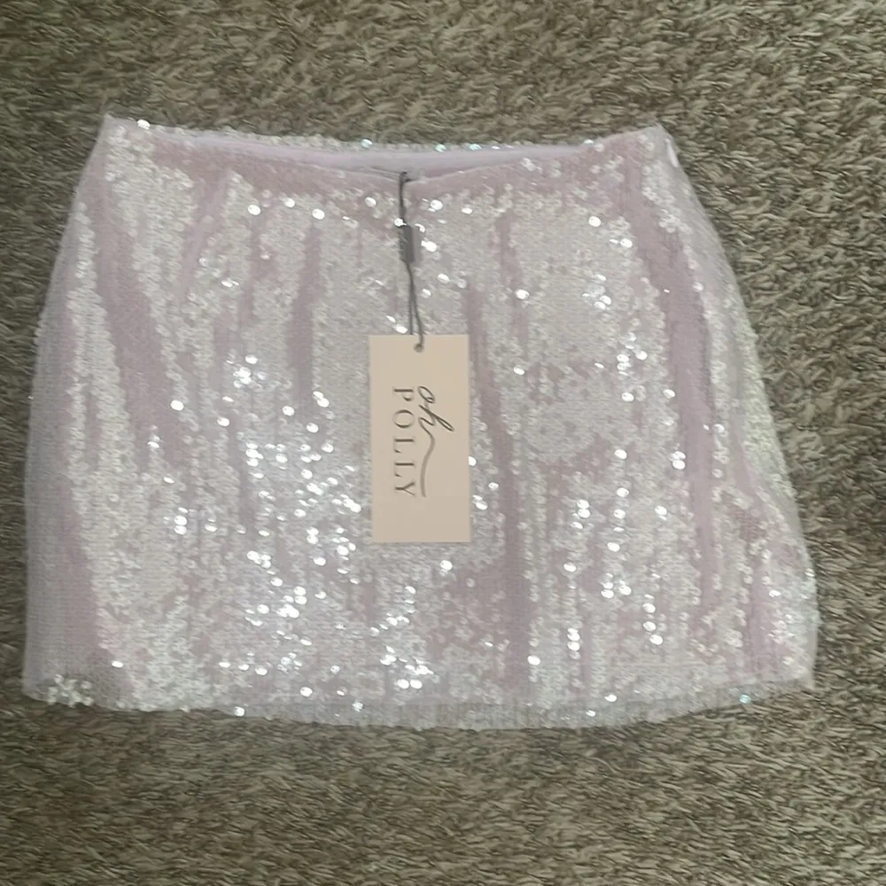 Oh Polly ANYA Sheer Sequin Side Split Mid Rise Mini Skirt in Lilac NEW - Image 7