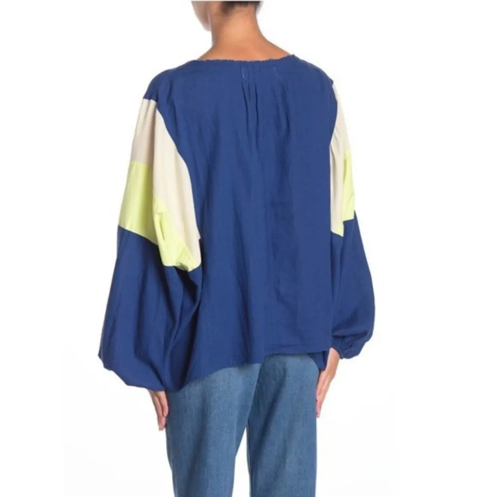 Free People We the Free Beating Hearts Drawstring Top in Blue Alpine sz sm NWT - Image 4