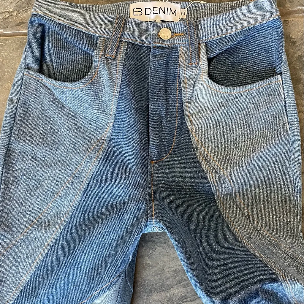 New! EB‎ Denim Vien Straight Leg in Blue Patchwork Size Small $400 - Image 5