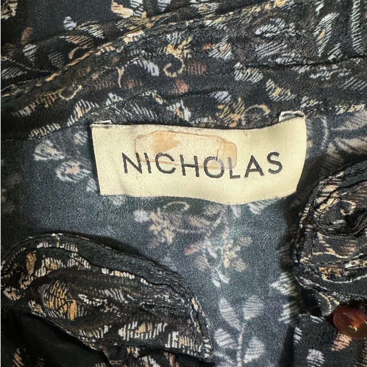 Nicholas Mini Elsie Dress Black Paisley Floral Long Sleeve Ruffle Trim Size 4 - Image 5