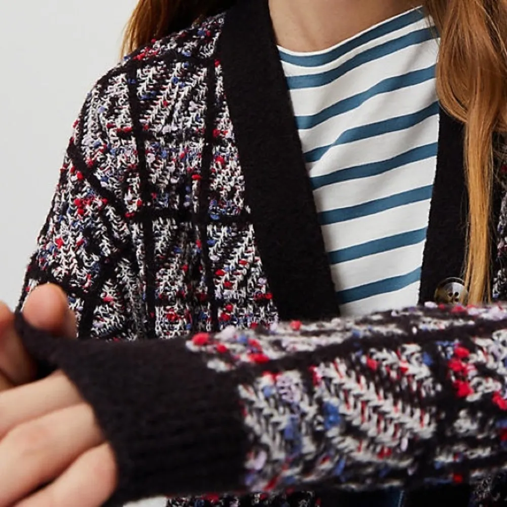 NWT Ann Taylor tweedy plaid oversized boyfriend cardigan multicolor tweed button - Image 5