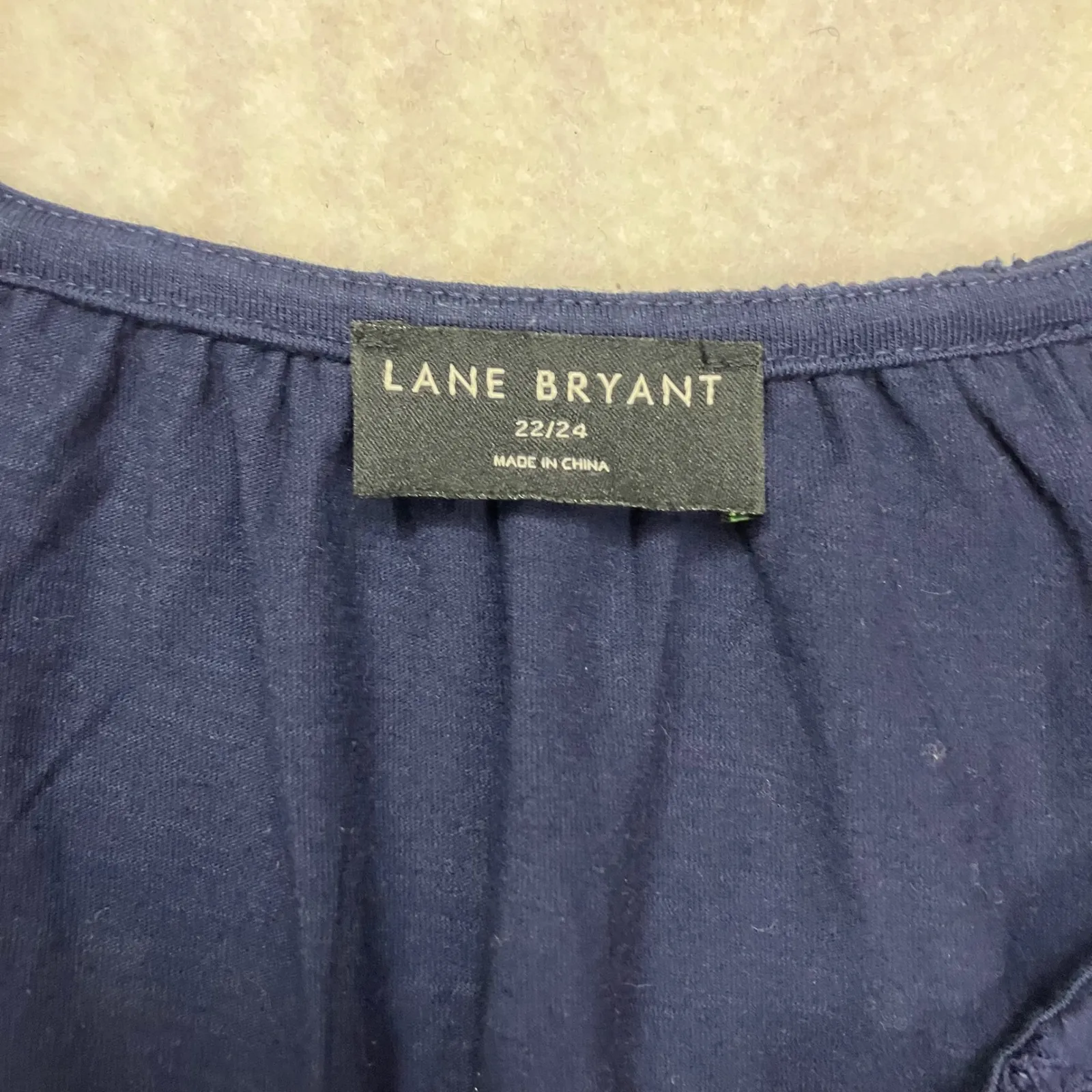 Lane Bryant‎ Navy Blue Eyelet Blouse Plus Size 22 24 3/4 Sleeve V Neck Tie - Image 2