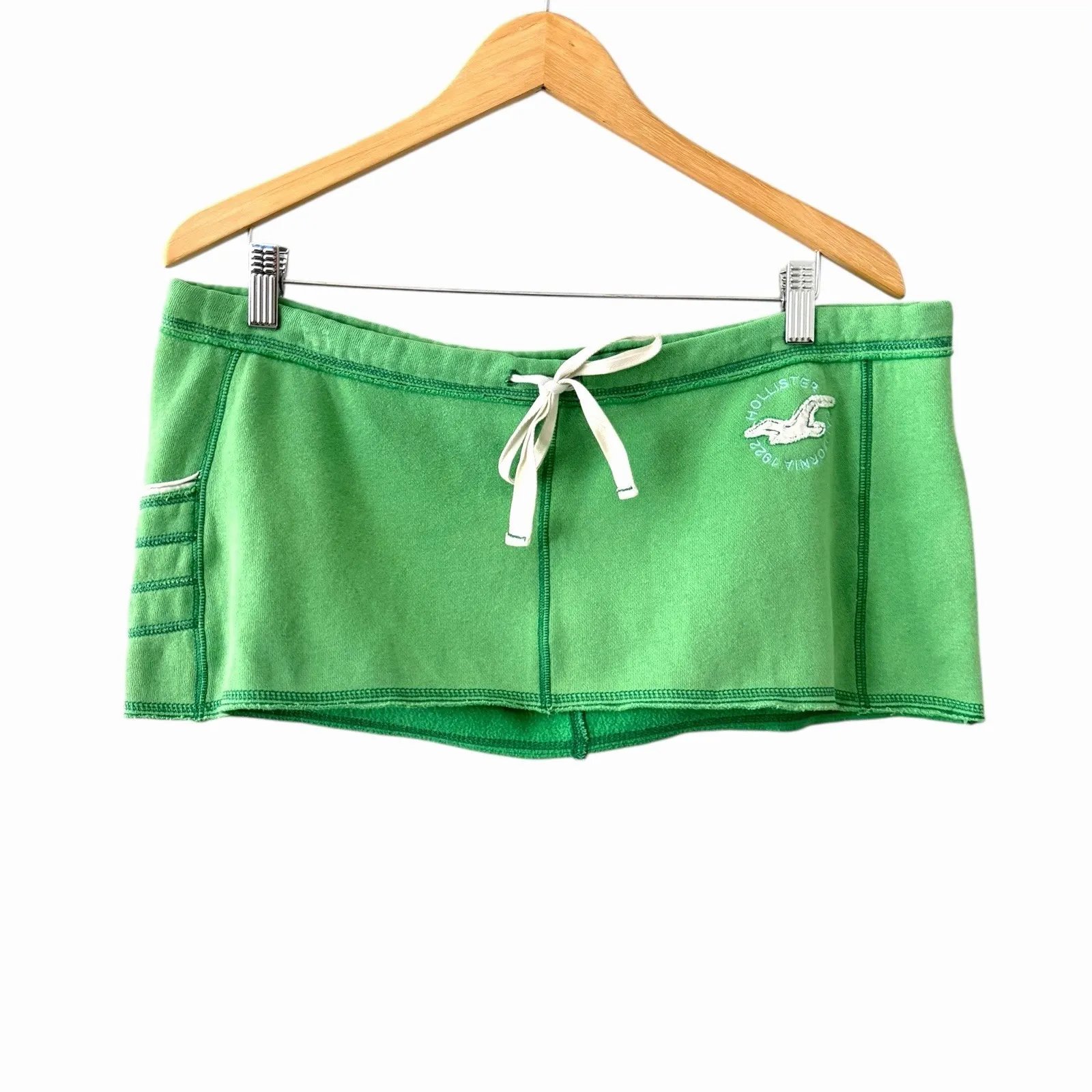 Y2K 2000s Hollister Women's Green Micro Mini Skirt Size L Logo Sweat Terry Cloth - Image 2