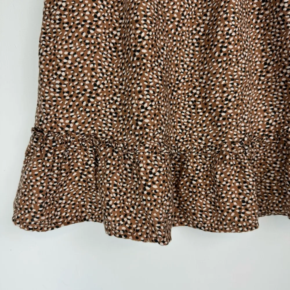 Tahari Womens 100% Linen Ruffle Tiered Skirt Sz Medium Brown Dotted Print - Image 11