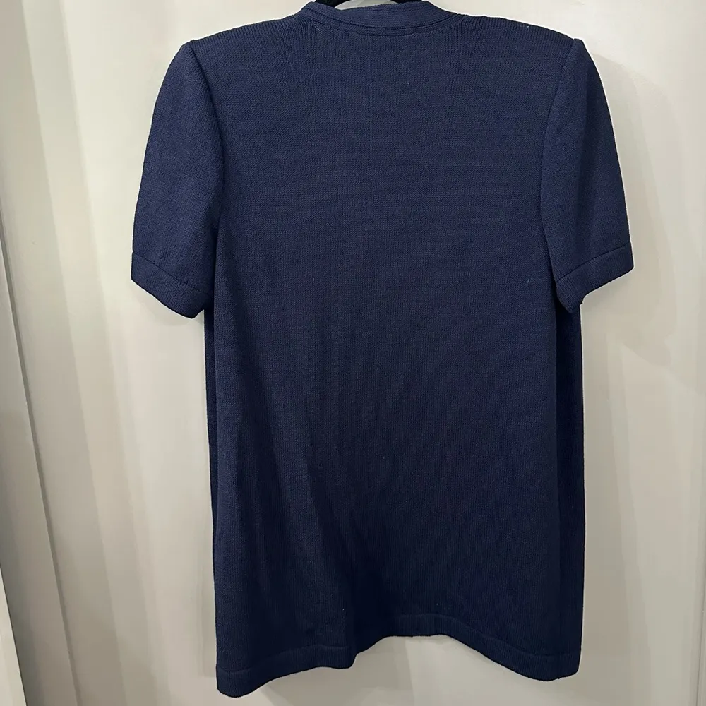 ST JOHN Basics Santana Knit Navy Open Front Short Sleeve Cardigan Size Small - Image 4