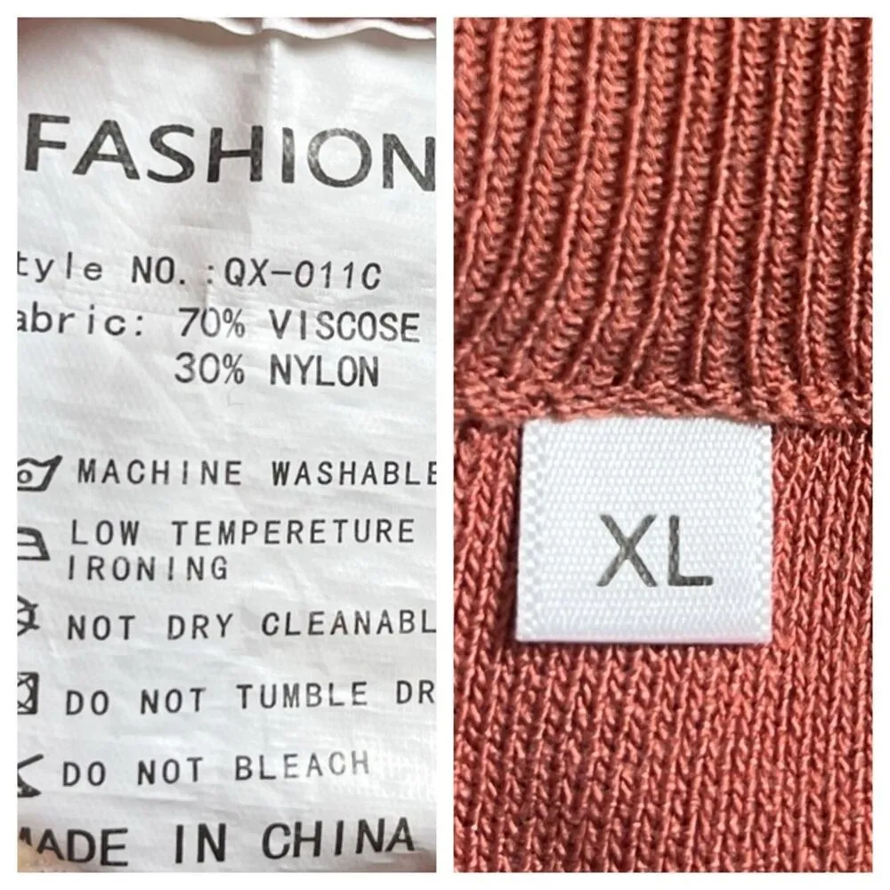 Fashion Knit 2 Piece Set Wide Leg Crop Pant Salmon Cream Trim Women’s Size XL Pink - Image 9