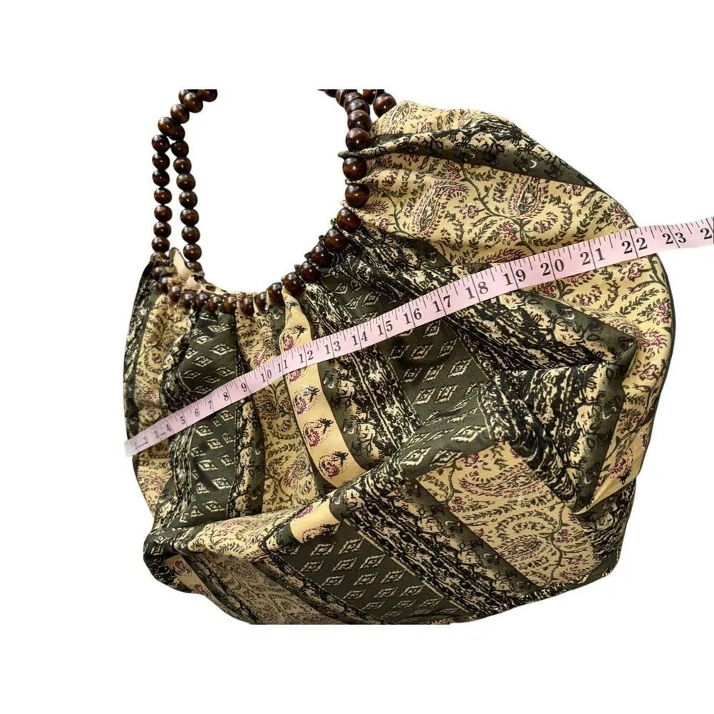 AMICI Boho Tote Bag with Wooden Bead Handles Green - Image 8