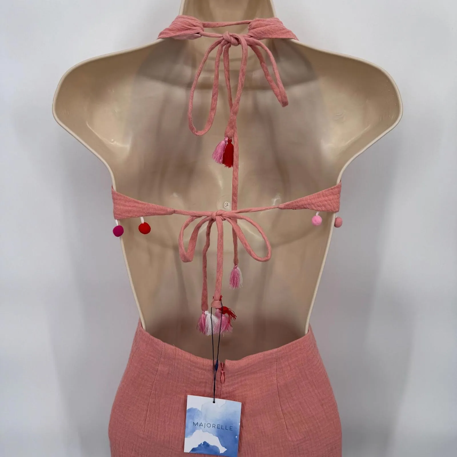 Revolve Majorelle Coquette Festival Romper Womens Small Pink Pom Pom Cotton‎ NEW - Image 8