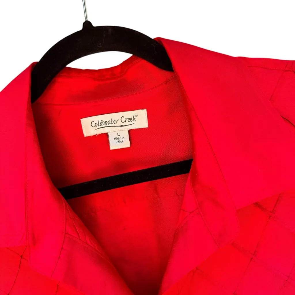 Coldwater Creek 100% Silk Red Diamond Pintuck Button Front Blouse Women’s L GUC - Image 10