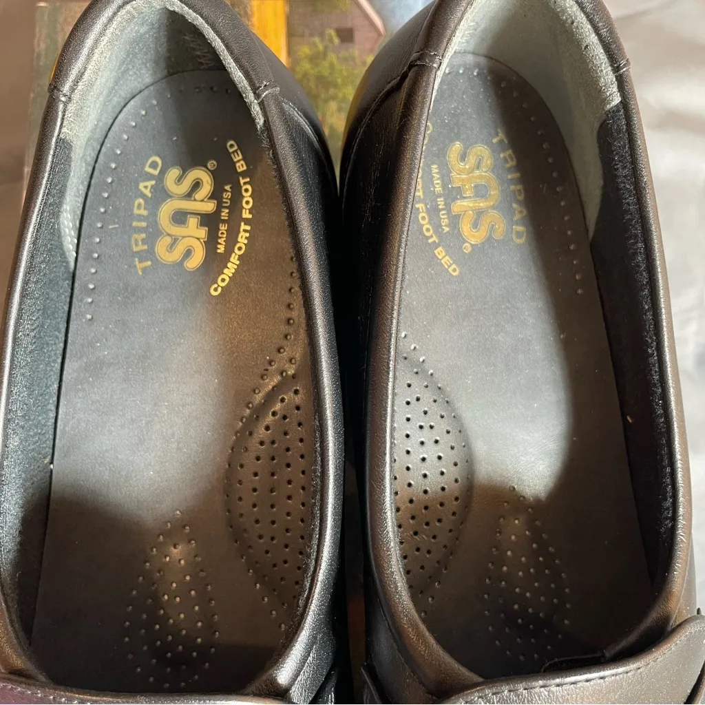 SAS EASIER Black Leather Penny Loafers Flats Size 9.5 - Image 6
