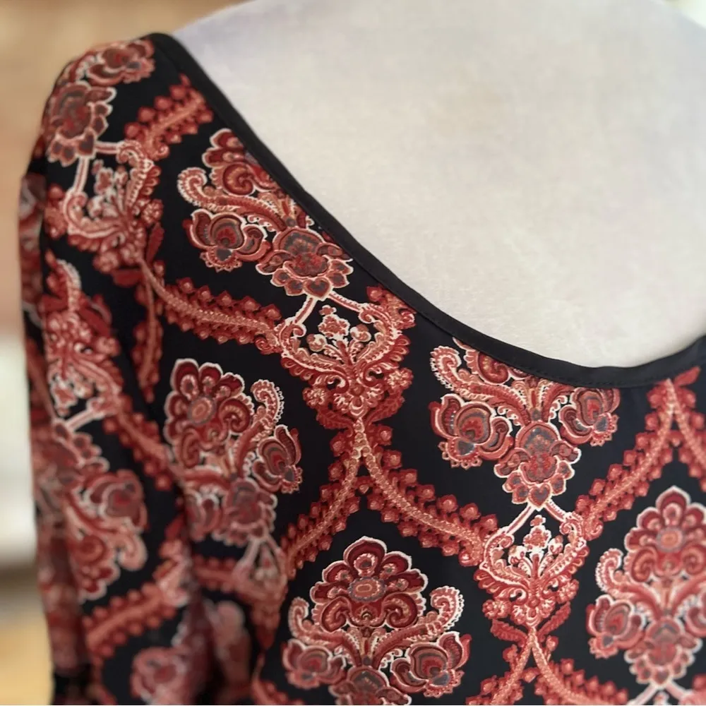 NWT Lovemarks Dress M Mini Coral Paisley Strappy Back Boho Shift Party Mod - Image 6