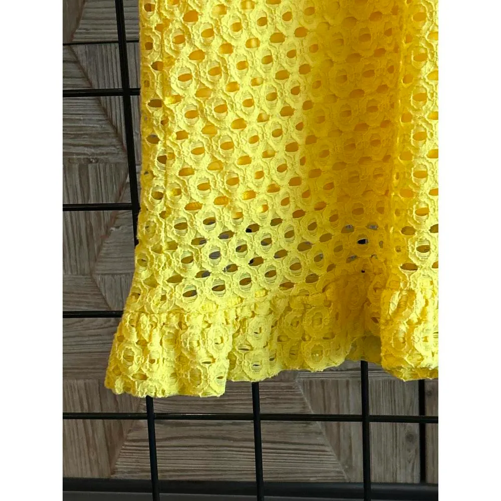 NWT Sharagano Dress Sz 6 Yellow Crochet Eyelet Flutter Sleeves Fairy - Image 3