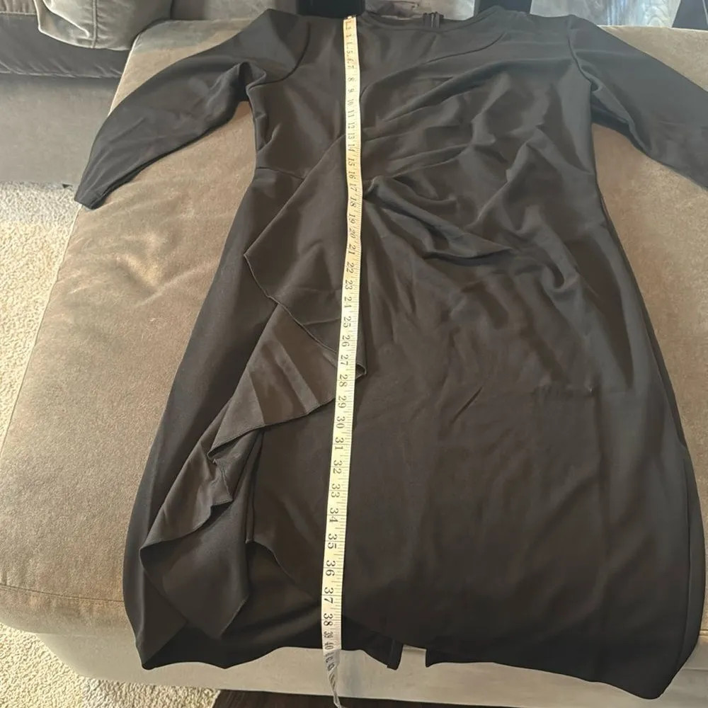 Women’s Black Asymmetrical Ruffled Midi Dress 3/4 Sleeve Zip Back Size 2XL NEW - Image 11