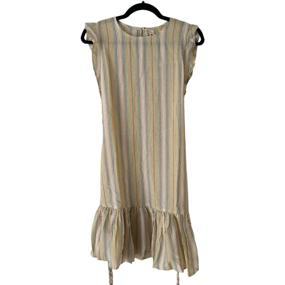 NWT Marine Layer Laney Mini Dress Beachy Stripe Belted Ruffle Tencel Linen XS - Image 4