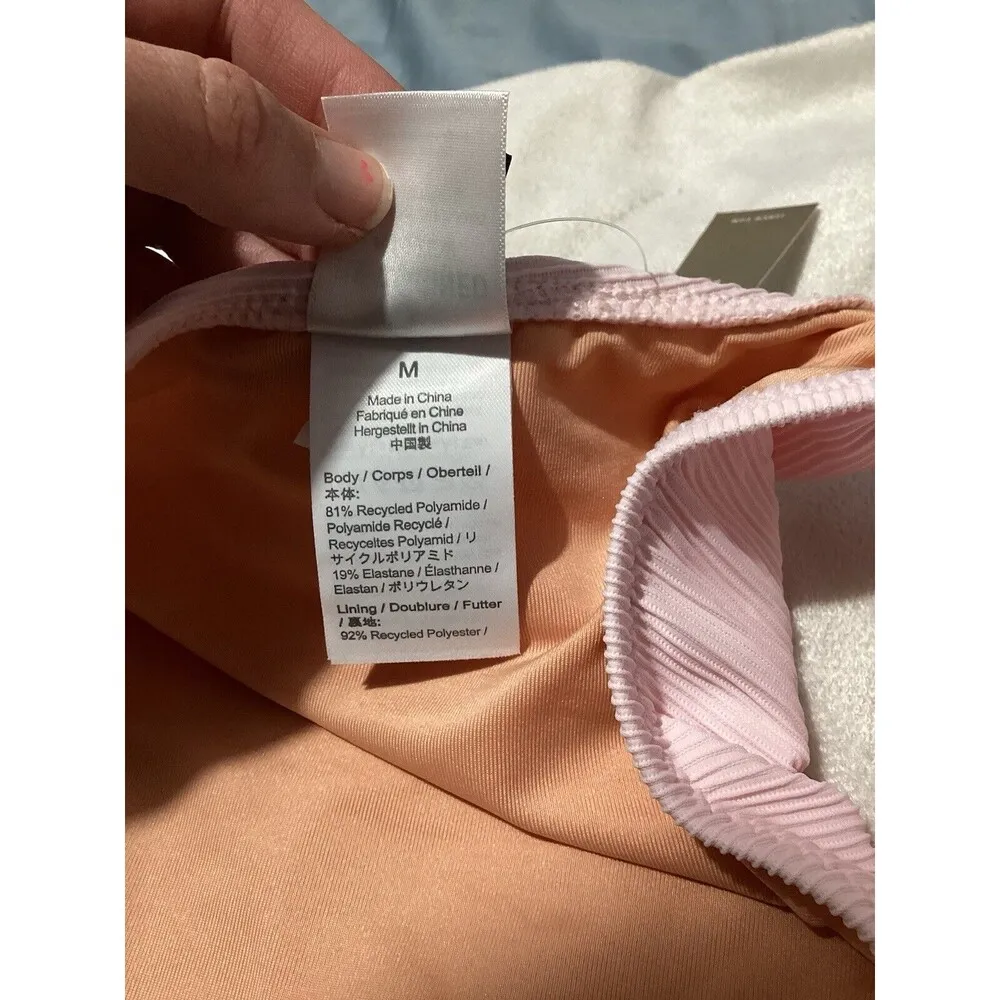 J. Crew String Ribbed Curved Waist Cheeky Swim Bikini Bottom Size M Light Pink - Image 5