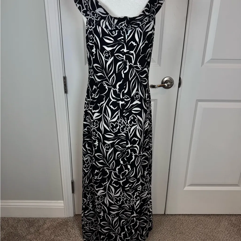 Ember Black & White Floral Maxi Dress XL Open Back Summer Vacation - Image 3