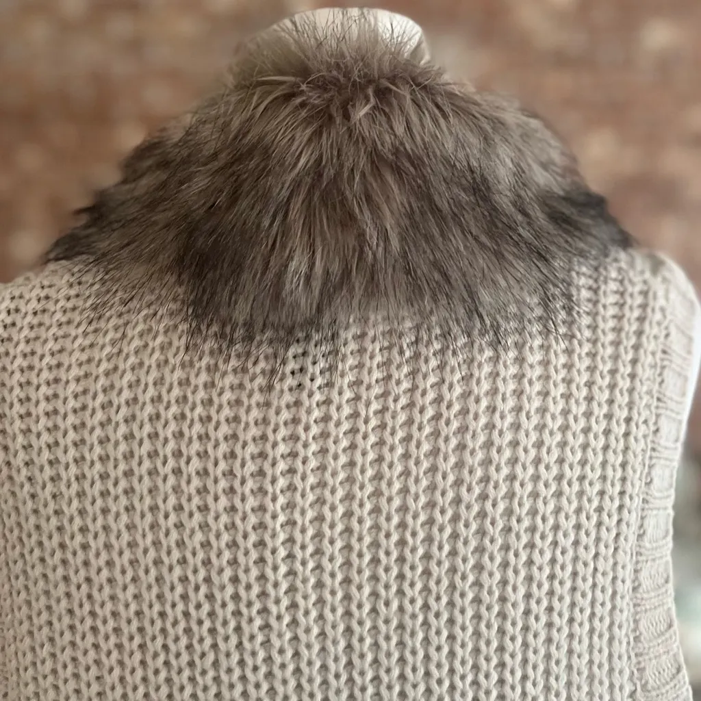 Jessica Simpson Cardigan Faux Fur Trim Knit Duster Open Front Beige XL Chic Vest - Image 8