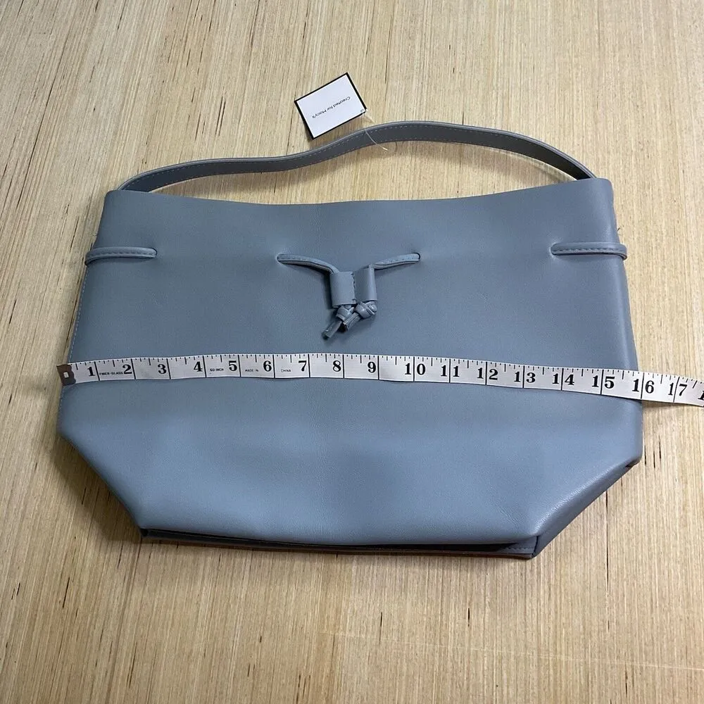 Macy's Women Shopping Shoulder Drawstring Bucket Tote Grayish Blue Brand New - Image 2