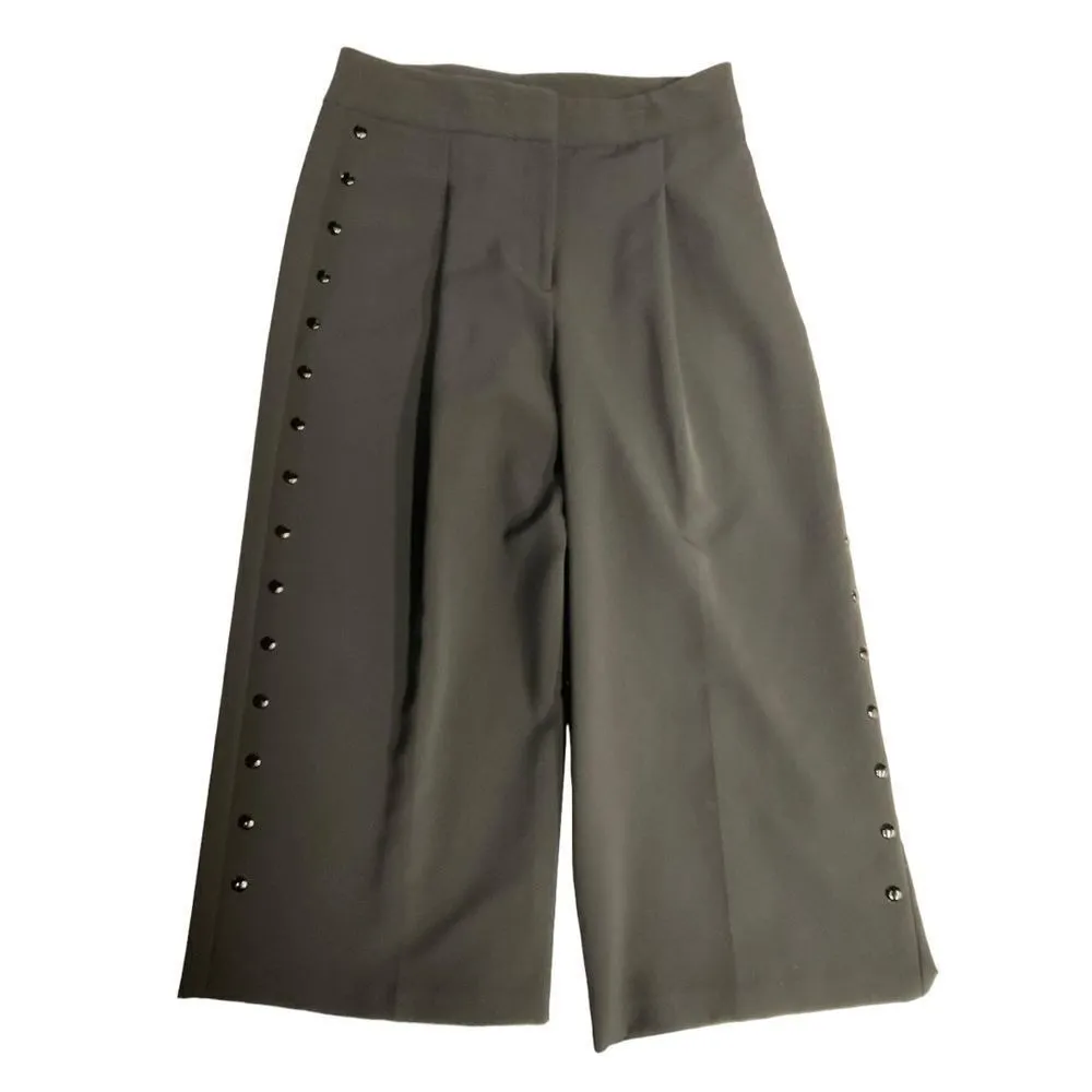 Donna Karan‎ DKNY Black Wide Leg Studded Cropped Pants Size 10 Stretch Pleated - Image 3