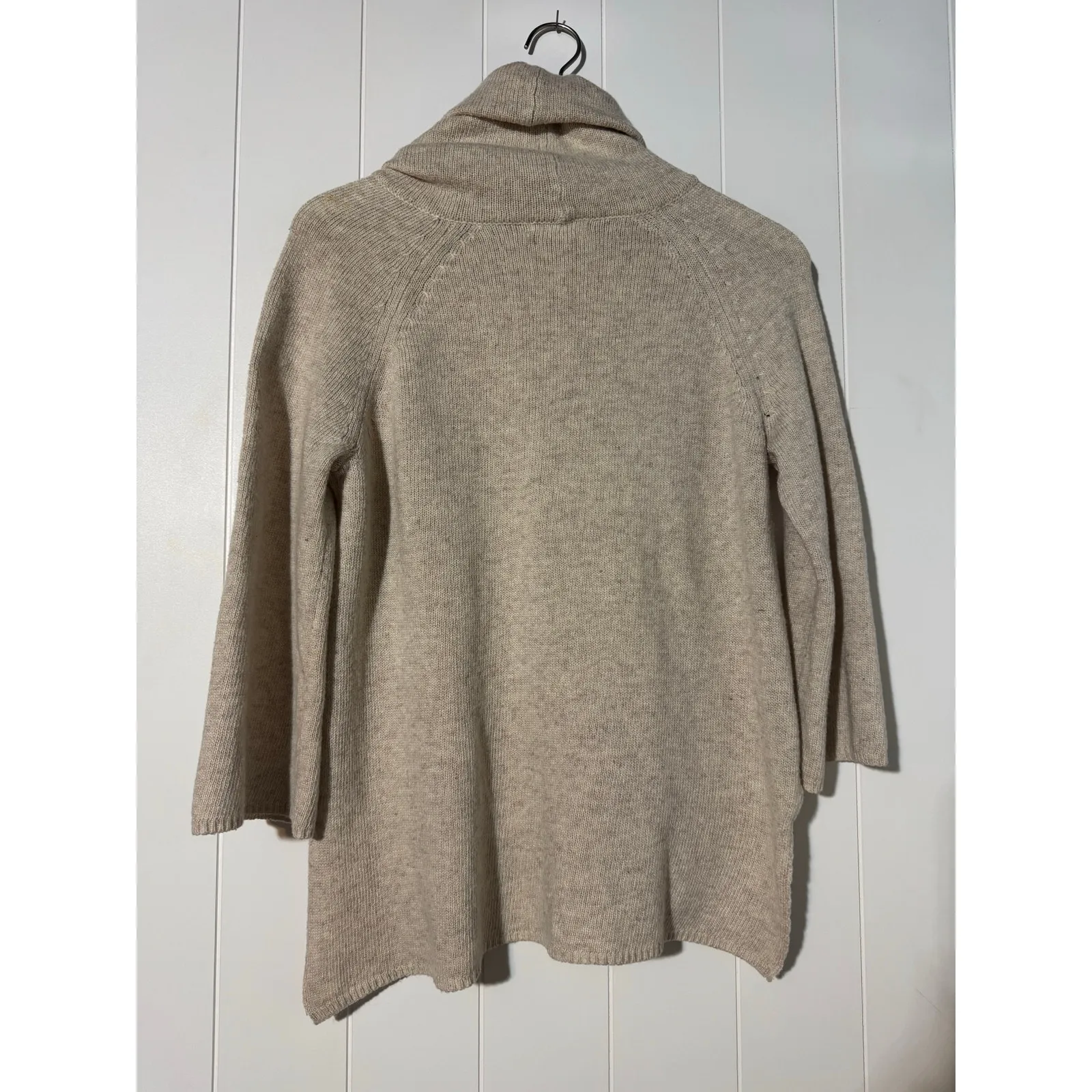 Newbury Kustom S/M Cowl Neck Tunic Sweater Oatmeal Wool Blend Ribbed Knit Slits - Image 3