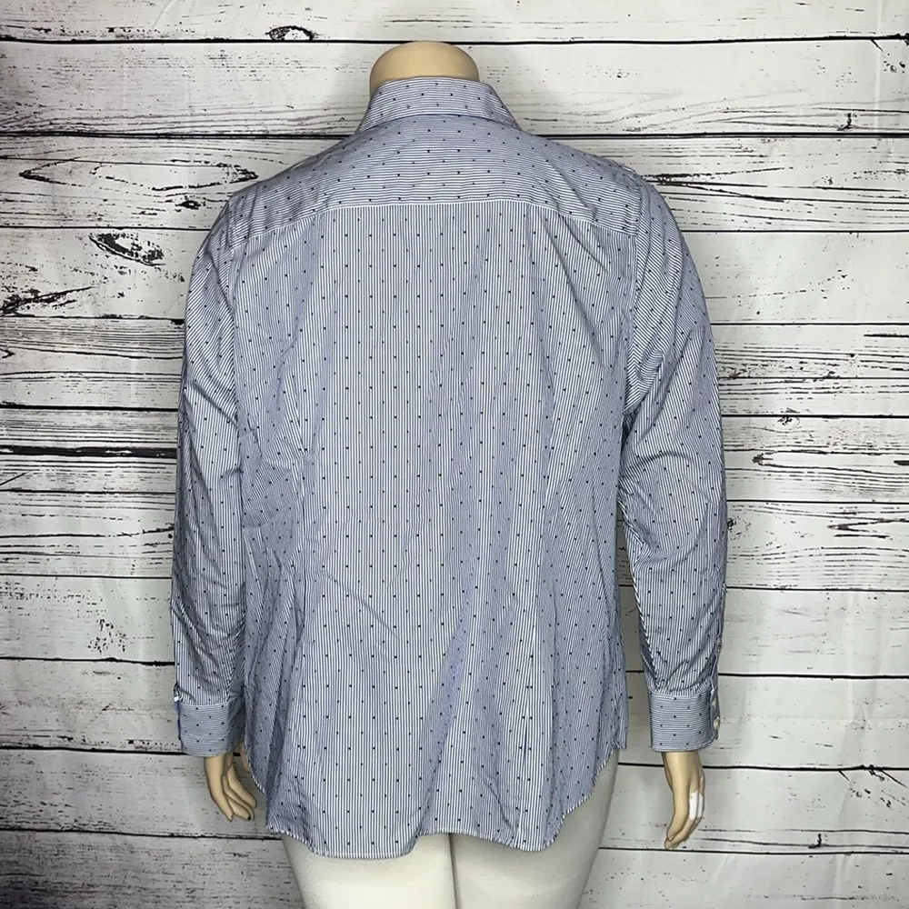 Lands’ End Size 18W Blue Stripe - Polka Dot No Iron Supima Button Down Shirt Top - Image 4