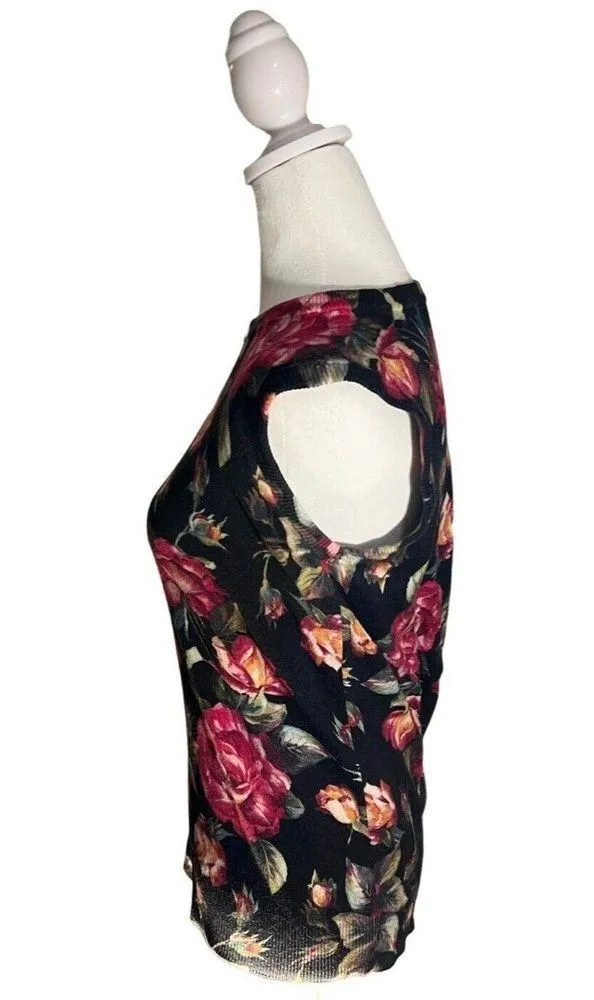 Dolce & Gabbana Sleeveless Top in Floral Print 100% Cashmere Size 42 - Image 2