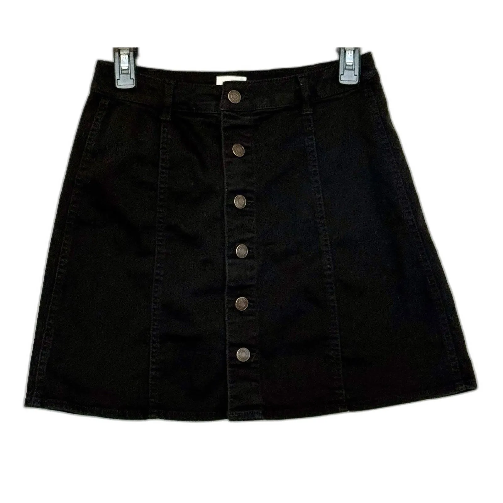 Mossimo Women's  SZ6  Skirt Button Up Black Jean Denim Mini A-Line Y2K PREPPY - Image 2
