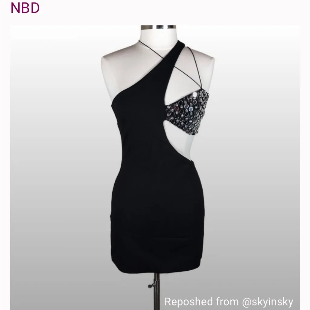 NBD REVOLVE Demi Dress in Black Cut Out Crystal & Mirror Embellished - Image 5