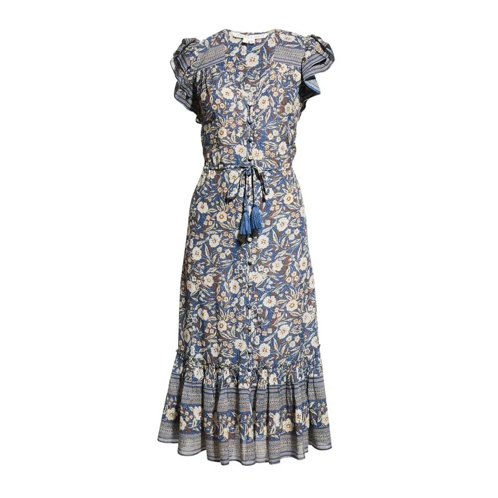 Veronica Beard Tinzia Floral Button Front Midi Dress Steel Blue Size S - Image 2