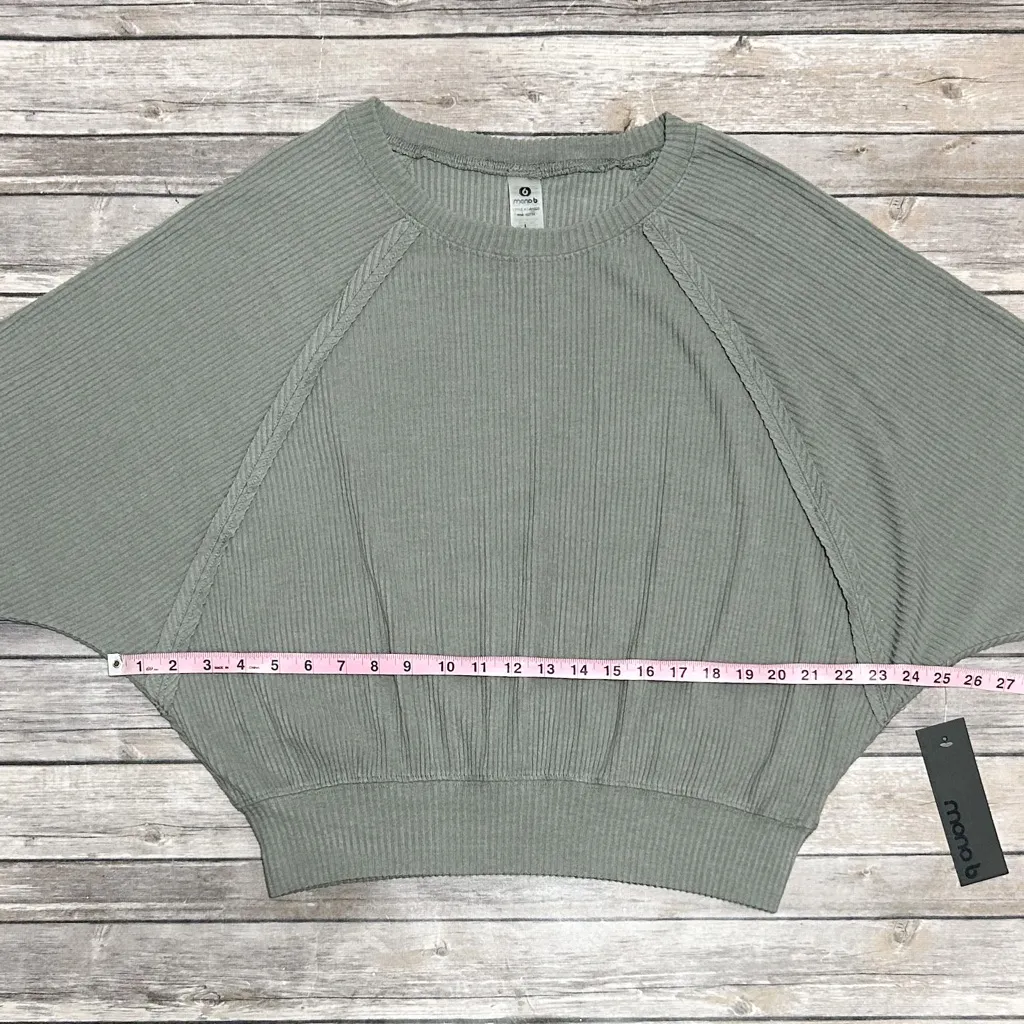 Mono B Green Gray Moon Mist Ribbed Dolman Sleeve Exposed Seams Top Large NWT - Image 7