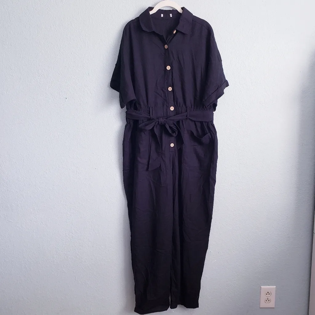 Baltic Born Dallas Button Up Black Linen Jumpsuit - Image 3
